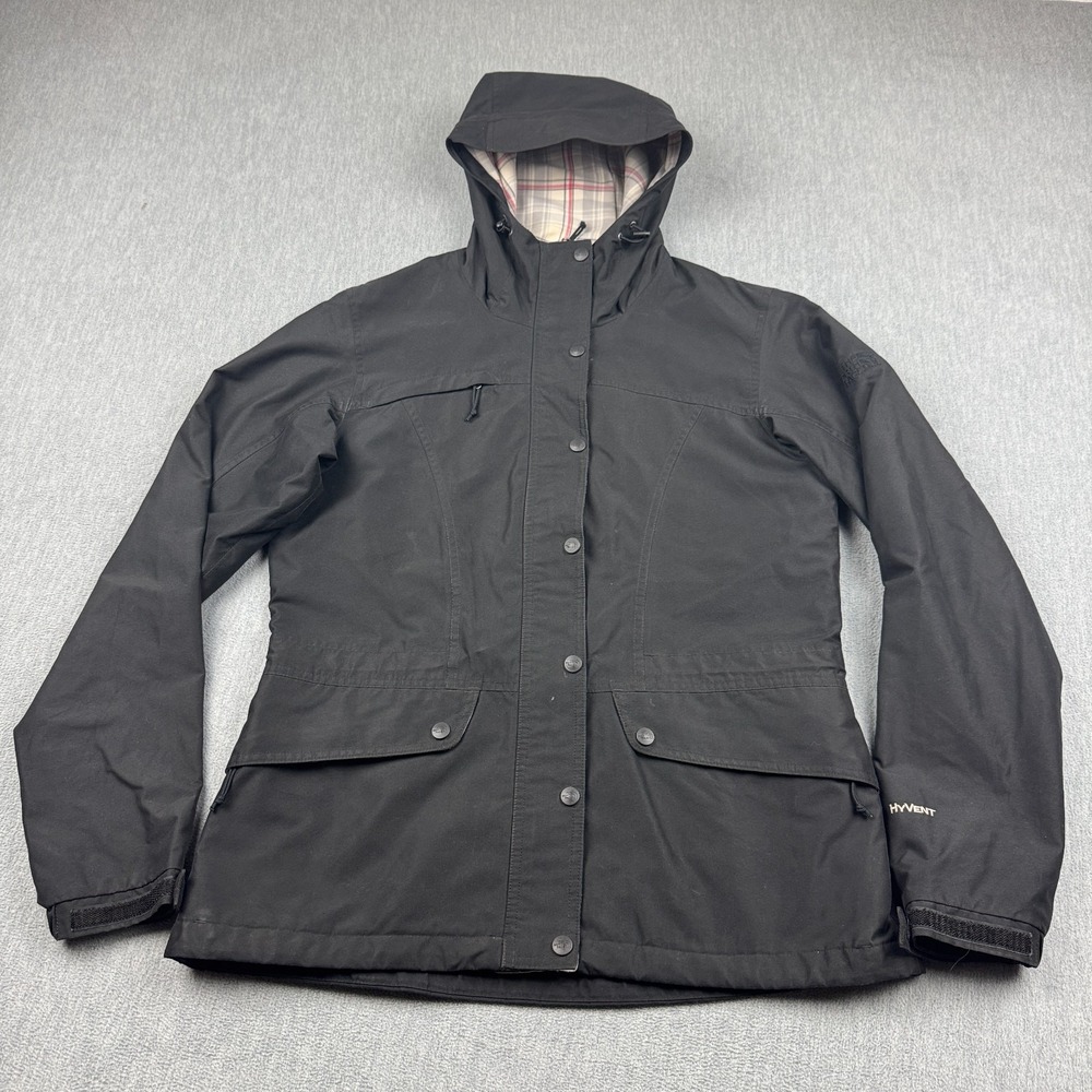 The North Face Jacket Womens Medium Black Hooded Hyvent‎ Plaid Lined Utility